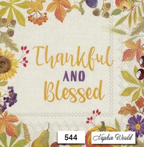 (544) ZWEI individuelle Papier LUNCHEON Decoupage Servietten HERBST DANKBAR GESEGNET - Bild 1 von 3