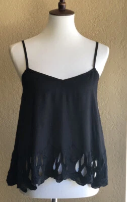 Volcom Women’s Cut and Run Cropped Cami Top Flirty Embroidered Viscose Adjustabl - Image 1 of 4