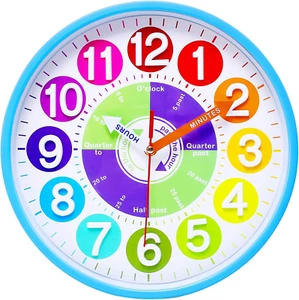 C 12" Wall Clock for Kids Learning to Tell Time with 3D Colorful Dial, Silent Ba - Picture 1 of 7