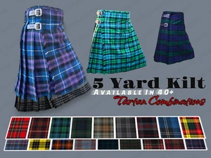 Handmade 5 Yard Scottish Highland Kilt Available in 40+ Clan Tartan - Picture 1 of 8