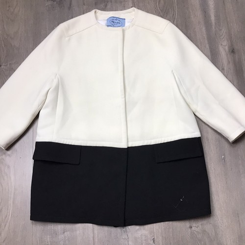 Cappotto Prada Blocco Colore Bianco e Nero 42 Made In Italy