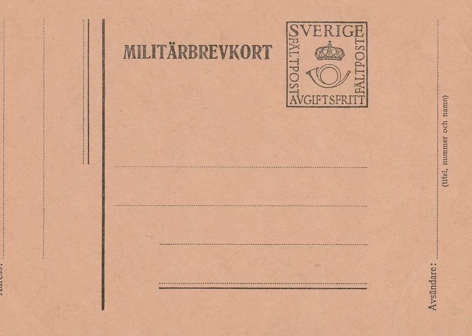SUECIA: Papelería postal militar Mbk5, sin usar, mal cortada, escasa. Foto 1 de 1