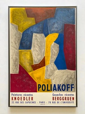 PÓSTER DE EXPOSICIÓN SERGE POLIAKOFF RARO 1959 MOURLOT LITOGRAFÍA IMPRESIÓN ENMARCADA PARÍS Foto 1 de 4
