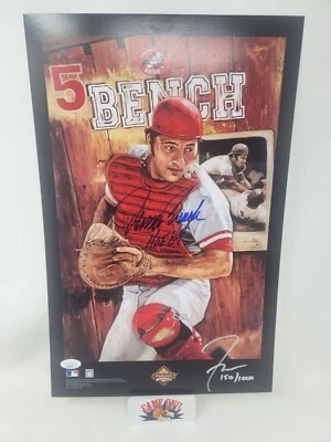 Cincinnati Reds Johnny Bench Signed 11x17 Justyn Farano LE Litho Print JSA COA B - Image 1 of 4