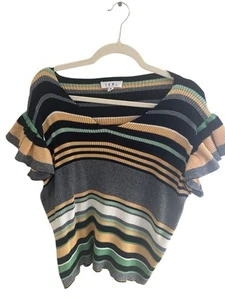 Maglione donna THML nero righe gialle taglia media maniche svolazzanti cotone - Foto 1 di 8