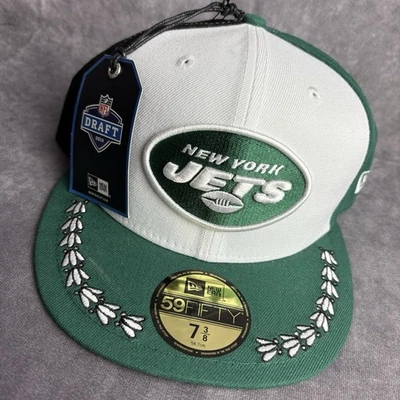 New York Jets New Era 59Fifty Fitted Hat 7 3/8 White Green Draft Day NFL NEW - Image 1 of 4
