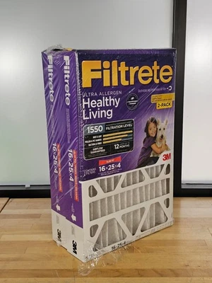 2 Pack - 16x25x4" - Filtrete 1550 Pleated Allergen Furnace Air Filter MERV 12 - Image 1 of 4