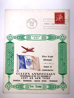 FDI Stamped 948 Golden Anniv Consolidation 5 Boroughs of New York Souvenir Card - Image 1 of 4