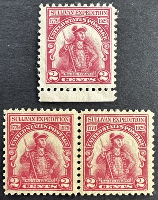US 1929 Sc# Single 657 + Pair of 657a Lake MH OG 2c Major Sullivan's Expedition - Image 1 of 2