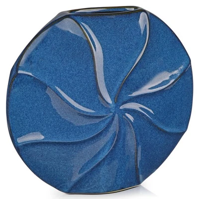 Синяя керамическая ваза 13 x 11,8, современный текстурированный декор, пампасная трава, цветы - Изображение 1 из 4