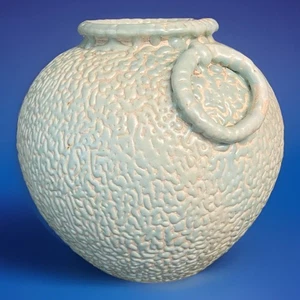 Reproduction Meiji Taisho Japanese Vermiculated “Brain” Mint Glazed Pottery Vase - Picture 1 of 5