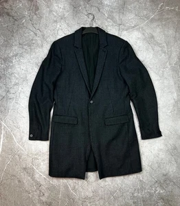 All Saints Forty Two Wool Blazer Mens L Coat Leather Trim Black - Picture 1 of 13