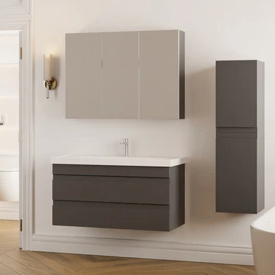 Badmöbel Set 60 80 100 cm Anthrazit – Waschtisch, Unterschrank & Spiegelschrank - Bild 1 von 4