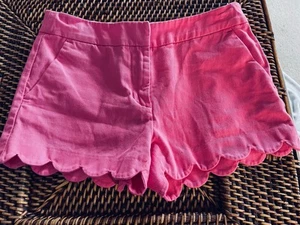 Crewcuts J Crew Girls Size 10 Bright Pink Scalloped Hem Shorts Cotton Pockets - Picture 1 of 10