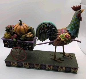 Jim Shore: Something To Crow About ROOSTER Pulling Cart Harvest Figurine 10in - Picture 1 of 18