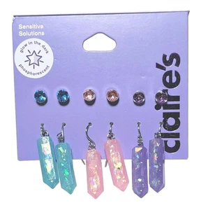 Pendientes Claire's Sensitive Solutions Brillan en la Oscuridad 6 Pares NUEVO Diseño Cristal - Imagen 1 de 3