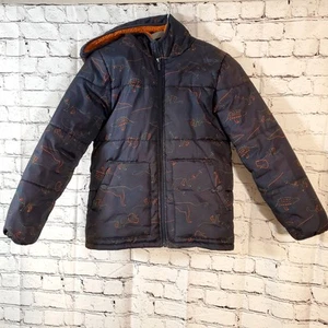 Carters Boys Dinosaur Puffer Jacket Winter Coat Size 10 Sherpa Lined Hooded - Picture 1 of 13