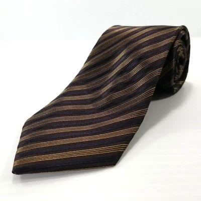 Corbata Bruno Marchesi Lujo Corbata Estrecha Marrón Rayas Tejida Seda 59" x 3.5" Foto 1 de 4