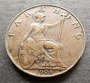 1908 Farthing - King Edward VII British Bronze Coin - Picture 1 of 2