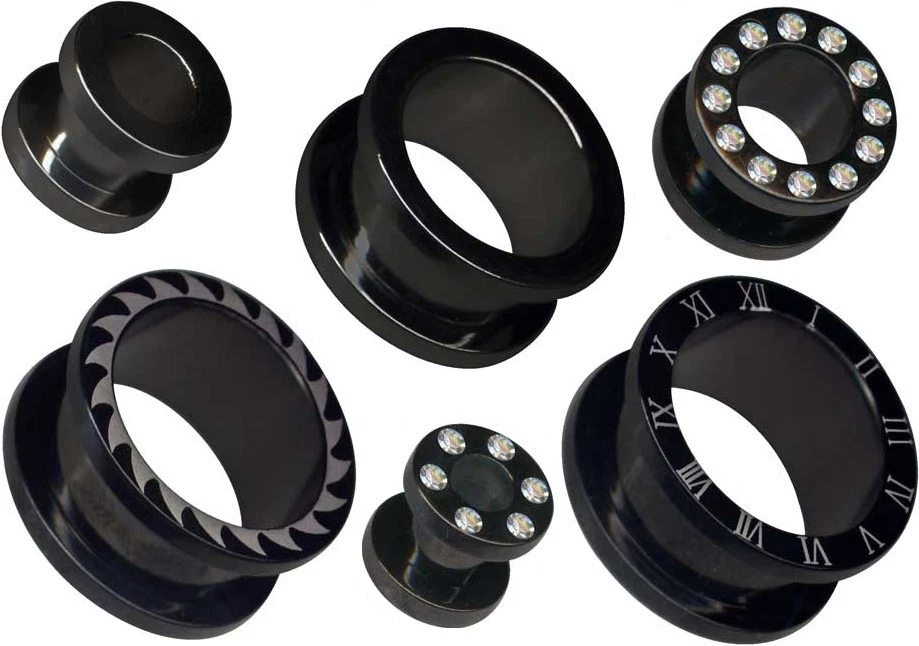 TUNNEL PIERCING FLESHTUNNEL PLUG CONCH LOBE SERIE BLACK LINE 6 MODELLE 10 GRÖßEN - Bild 1 von 1