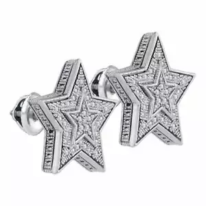 Gorgeous Sterling Silver Real Diamonds 1/8 Cttw Star Cluster Stud Earrings New - Picture 1 of 1