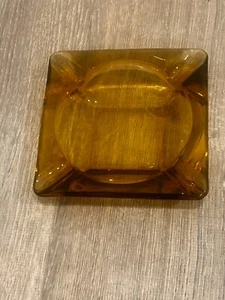 Ashtray amber glass Anchor Hocking 6" Square Vintage Grandpa Smokers - Picture 1 of 7