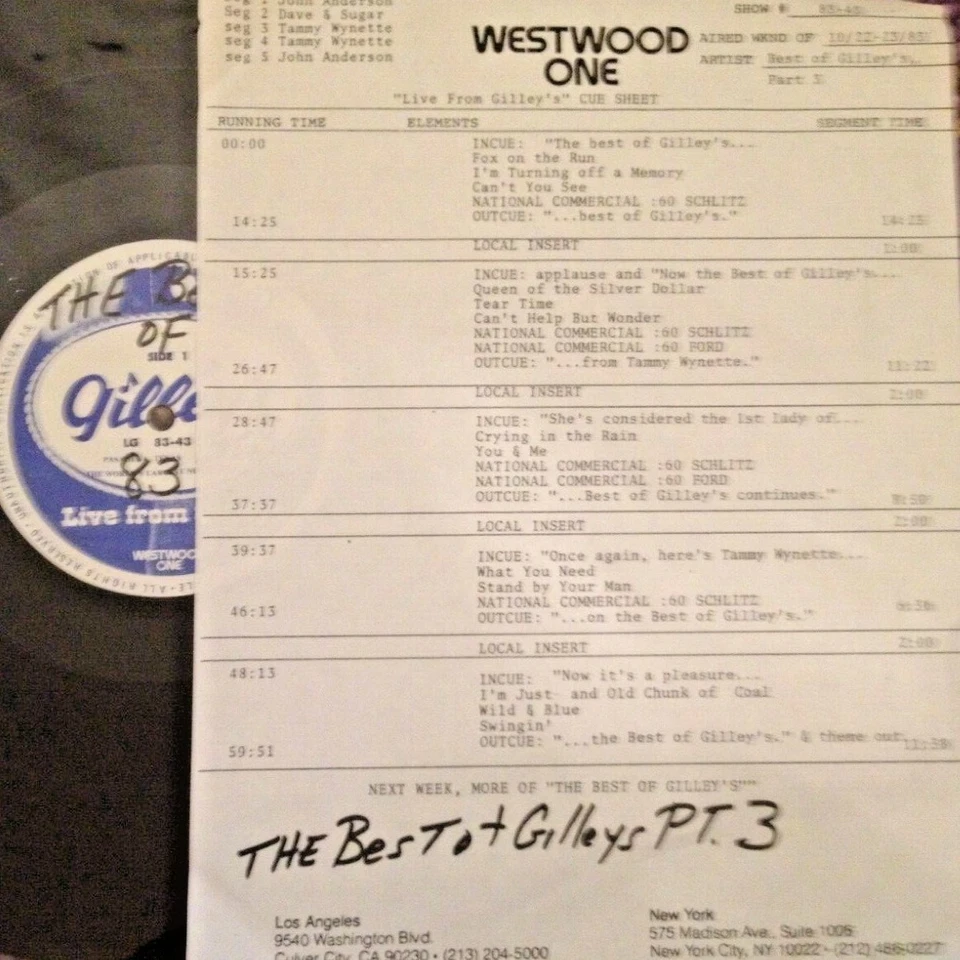 RADIO SHOW:BEST OF GILLEYS LIVE 10/22/83 JOHN ANDERSON,DAVE/SUGAR, TAMMY WYNETTE - Image 1 of 4