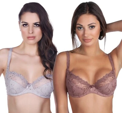 Alegro Lingerie Dreamweaver Unlined Underwire Plunge Bra 9025A BROWN or GREY - Image 1 of 4