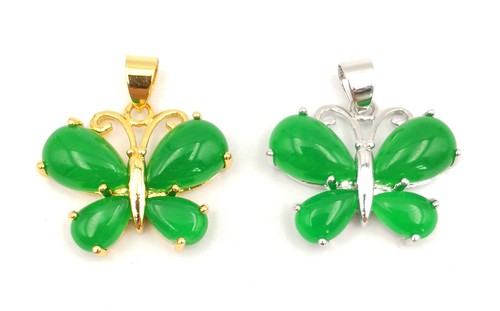 VETEMENTS Collana con ciondolo farfalla portafortuna vera giada verde viola multicolore originale 18 kgp