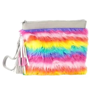 No Boundaries Girls Large Rainbow Fur Wristlet Wallet Purse Carry All - Picture 1 of 1