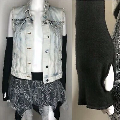 Guantes largos de lana negros calentadores de manos de invierno guantes sin dedos para hombre suaves cálidos Foto 1 de 4