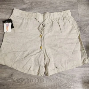 Pantaloncini Ellen Tracy in lino avorio taglia M pull-on breezy dettagli con coulisse oro NUOVI - Foto 1 di 11