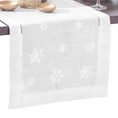 Brio Trends Snowflake Embroidered White Christmas Table Runner - Ideal for Ch...