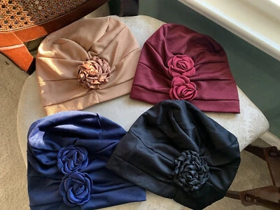 Flapper Turban Ladies Head Covering with Rosettes Set of 4 - Image 1 of 4
