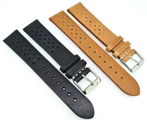 XL Racing Watchband 18 20 22mm Black Braun With Wholes 70er Years Style /18 - Picture 1 of 5