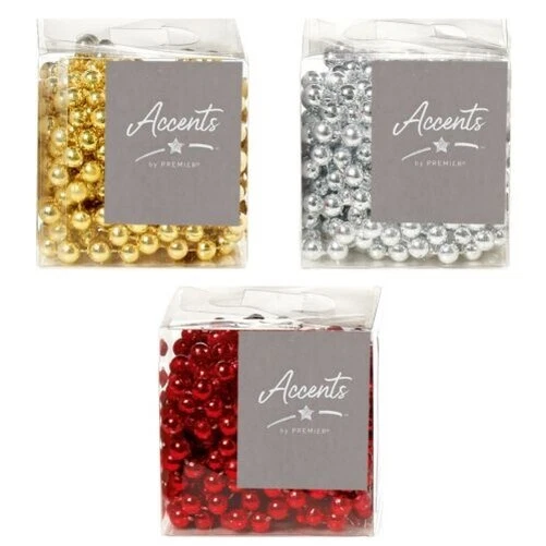 Natale 5 Metri Perlina Ghirlanda Albero Stanza Decorazione - Rosso Oro o Argento - Immagine 1 di 1