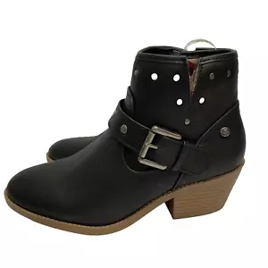 SUGAR Velocity Women's Sz 6.5 Heel Zipper Ankle Booties Black w Buckle Western - Picture 1 of 13
