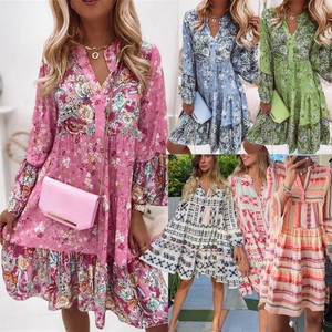 Women Mini Dress Short Holiday Tunic Floral Aztec Print Ladies Summer Sundress
