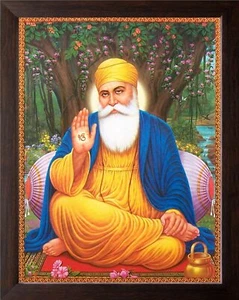 Guru Nanak Dev ji Sitting Under The Tree and Giving Blessing Painting With Frame - Picture 1 of 5