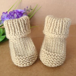 Cute Baby Booties Knit Baby Boots Baby Shower Booties Beige Size 0-3 Months - Picture 1 of 11