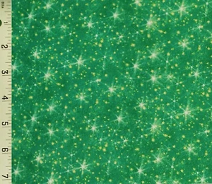 Green Galaxy Stars 100% Cotton Quilting Fabric Choice Gallery Christmas Holiday - Picture 1 of 1