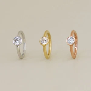 14K REAL Solid Gold CZ Hoop Earring Body Piercing Minimal Style Jewelry 16 Gauge - Picture 1 of 9