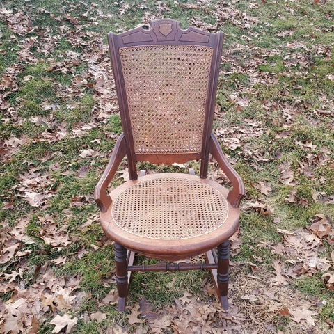 ANTIQUE WALNUT YOUTH ROCKER CANED BACK & SEAT CHAIR Cover