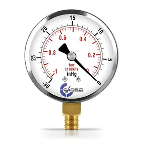 2-1/2" Vacuum Gauge - Chrome Plated Steel Case, 1/4"NPT, Lower Mnt. -30 inHg/0 - Picture 1 of 6