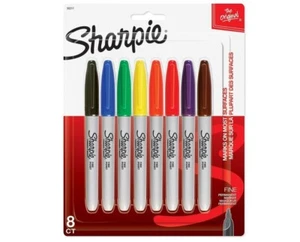 NEW! Sharpies Permanent Markers, 8 Count, Fine Point, Original Assorted Colors - Picture 1 of 4