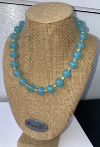 Signed, CJ Or CG 925, Blue Aquamarine Color Beads Pearls Necklace - Picture 1 of 10