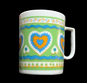 Vintage Nevco Mug Japan 6 ounce Green Blue Orange Heart - Bild 1 von 7