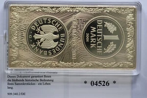 MEDAILLEN-BARREN 1 DM GOLDMARK 2001 - DAS DEUTSCHE GELD Cu vergoldet PP - Bild 1 von 4
