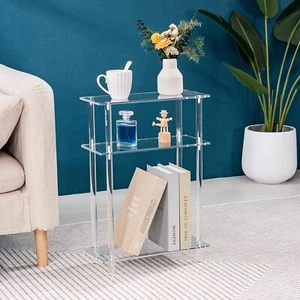 Acrylic Narrow Side Table 7" Wide Skinny Nightstand/Bedside Slim Small End Table - Picture 1 of 22