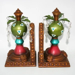 Milson and Louis Pair Bookends Black White Checkered Green Bronze Hand Painted - Picture 1 of 10